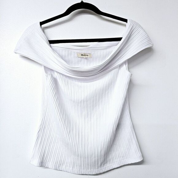 Madewell Tops - NWT MADEWELL Women's Ribbed Off-the-Shoulder White Stretch Soft Shirt Top (M)